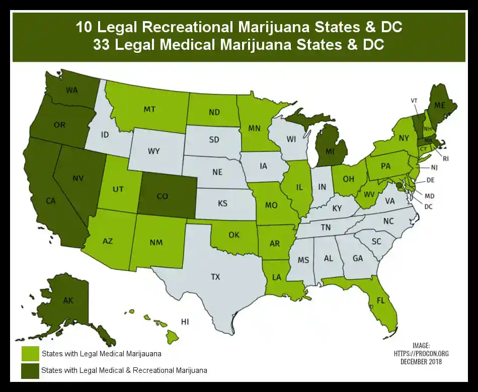 Map of States where Medical Marijuana is Legal