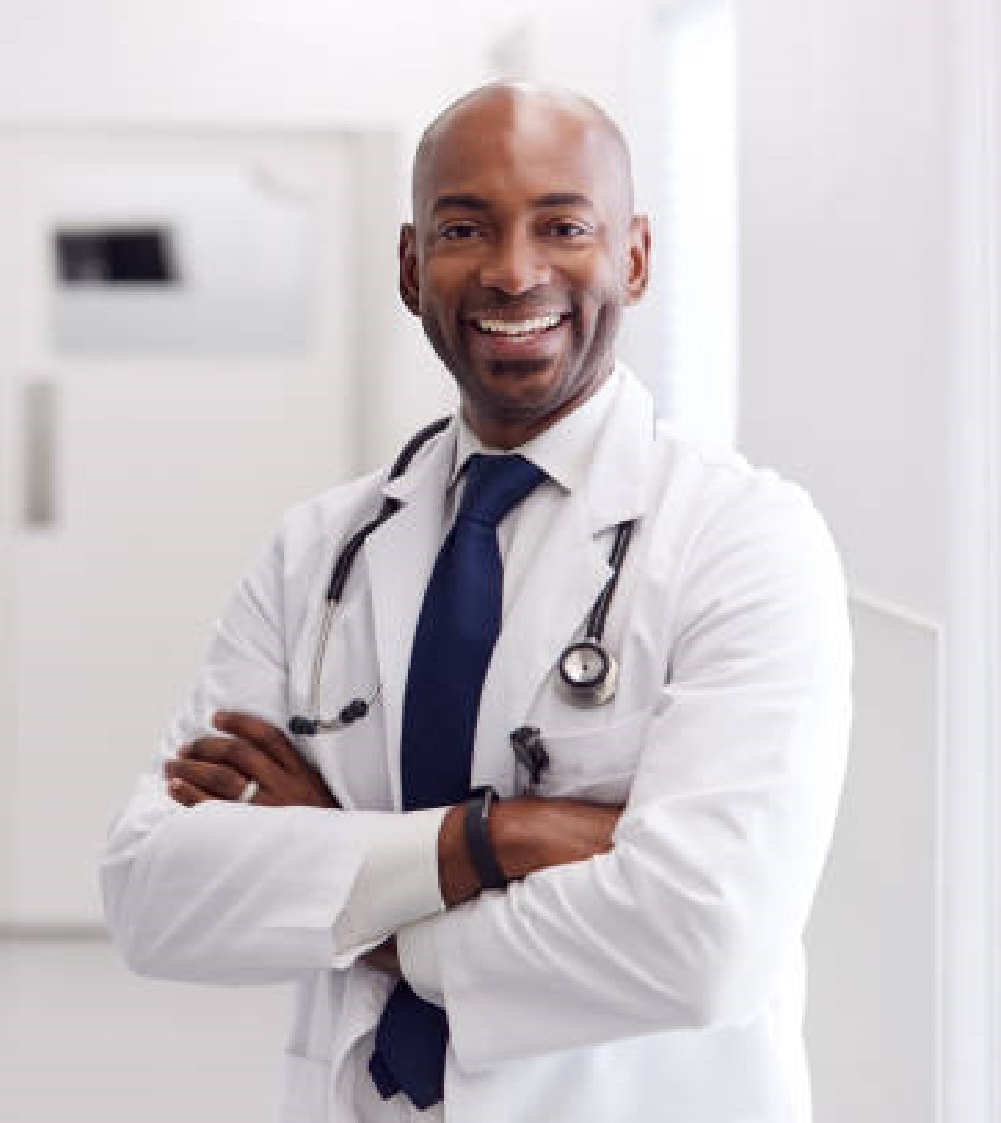 Smiling young black doctor