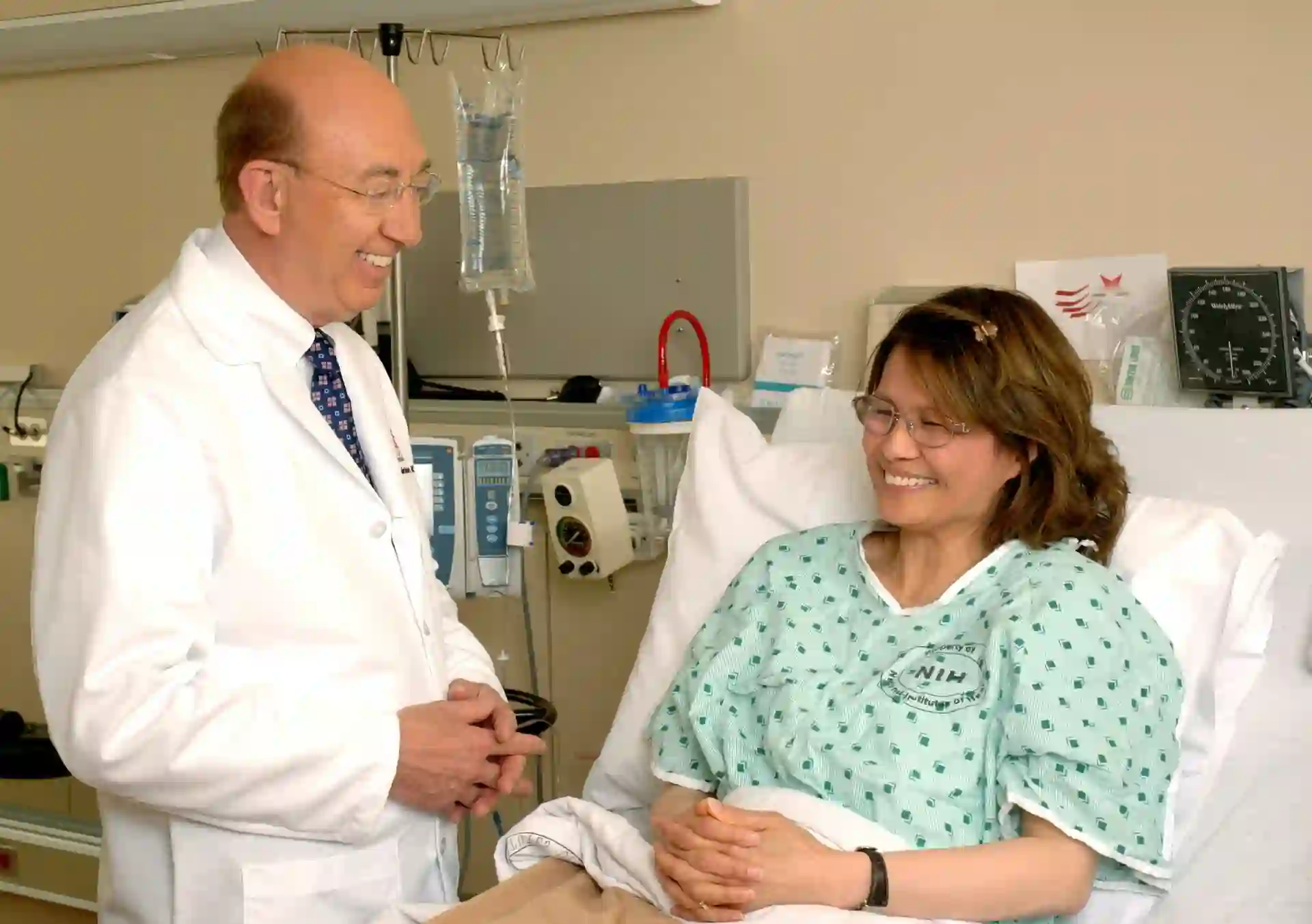 woman in hospital with a doctor