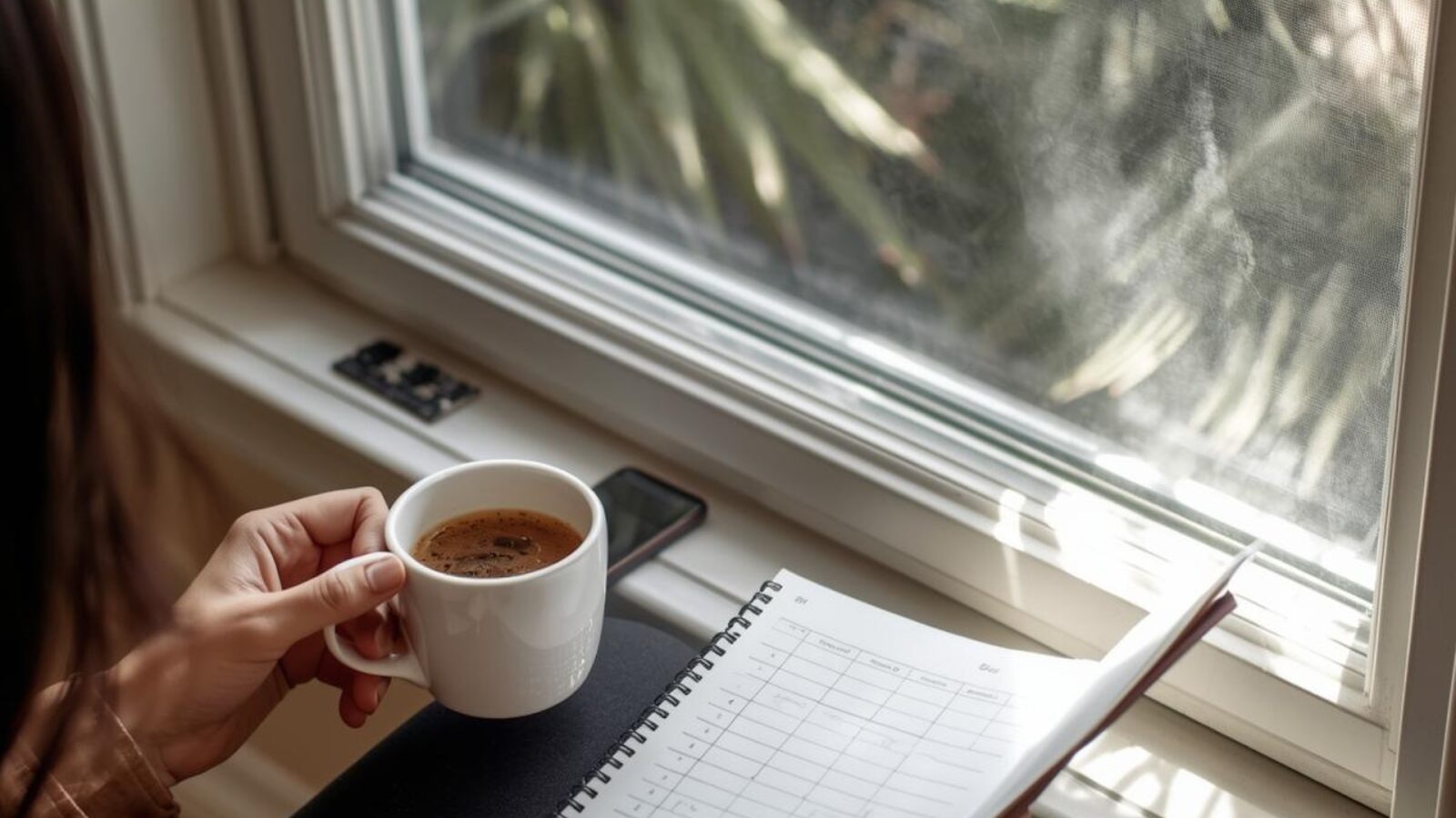 Morning planning by a Florida window with coffee and notebook, reflecting early January medical marijuana card preparation