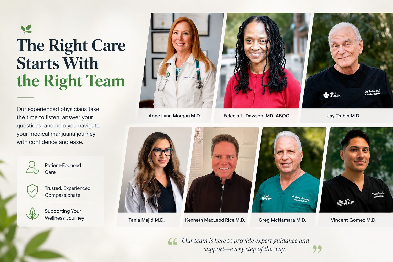 Licensed MMJ Health physicians providing medical marijuana evaluations and ongoing patient support across Florida